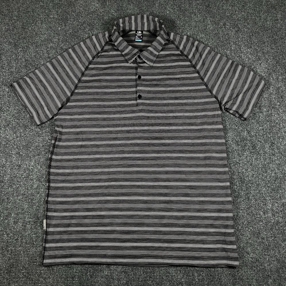 Icebreaker Sphere Cool Lite Polo Shirt Men Large Merino Wool Striped Black Grey